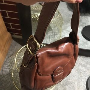 Used Isaac Mizrahi camel brown leather satchel.